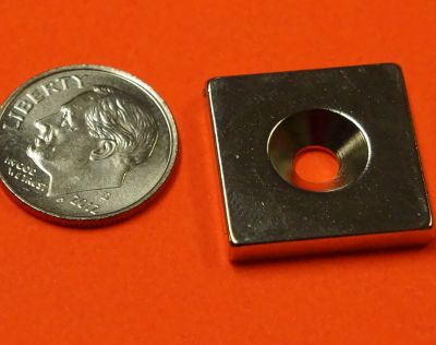 Neodymium Magnets 3/4 in x 3/4 in x 1/8 in Countersunk Hole #8